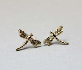 Dragonfly Post Earrings in Gold