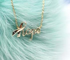 Hope Pink Ribbon Necklace in gold