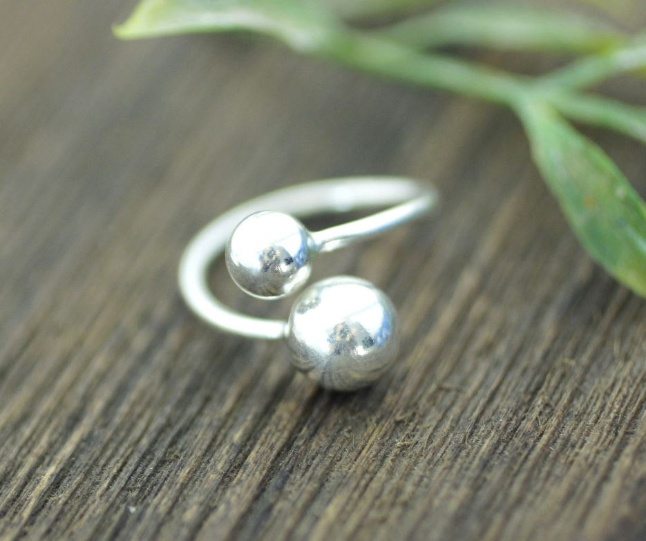 925 Sterling Silver Double Balls Ring, R0166S on Luulla