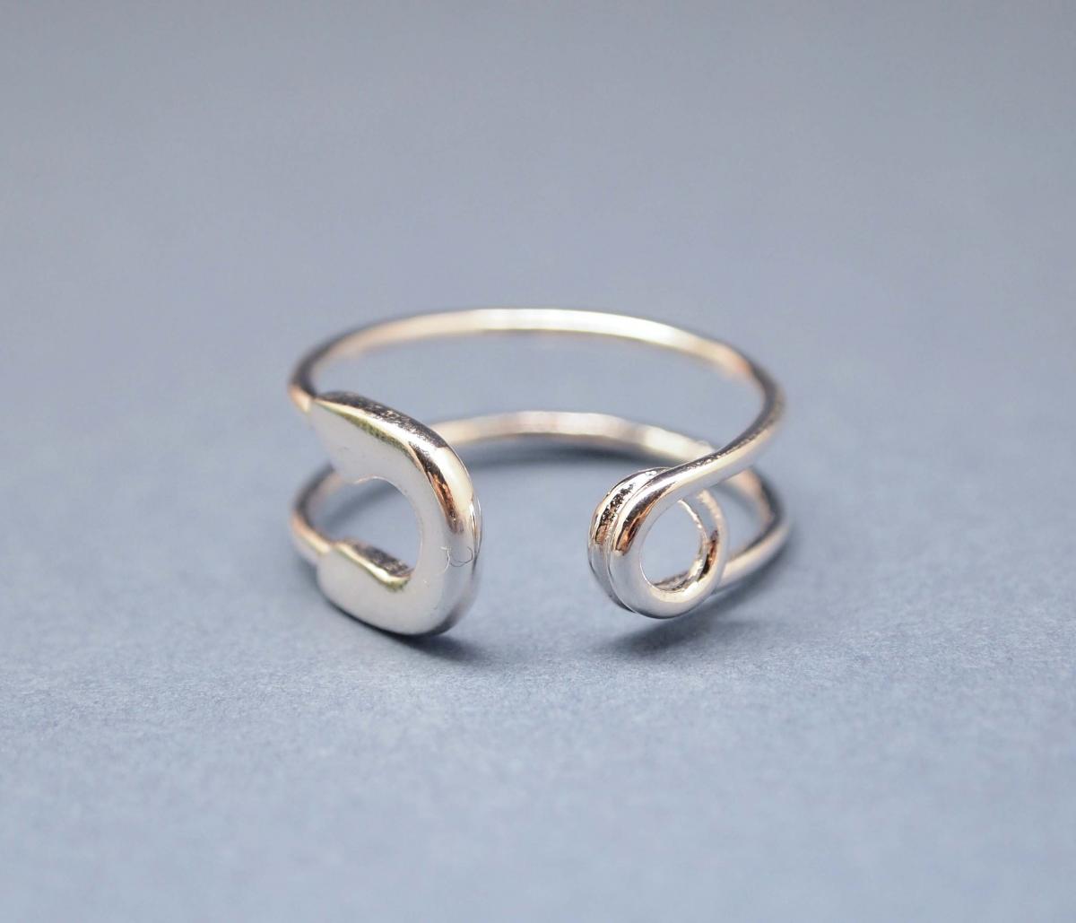 925 Sterling Silver Big Safety Pin Ring Adjustable Ring on Luulla