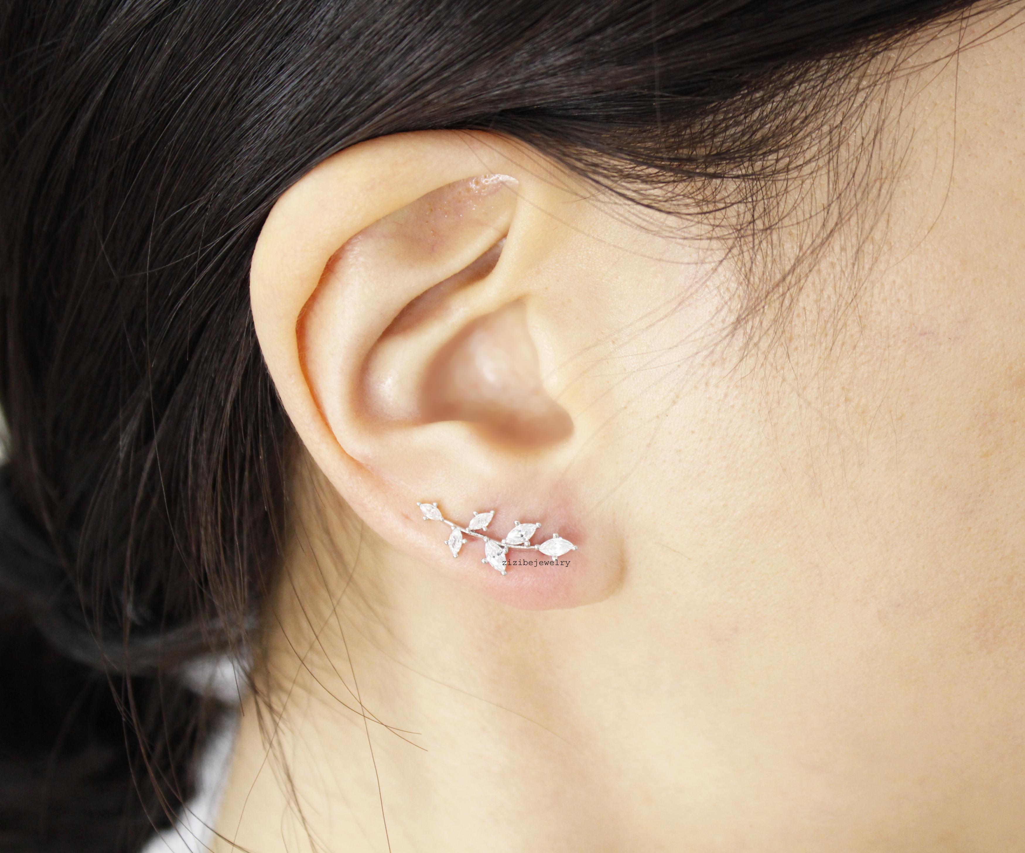 Cubic Leaf Ear Pin,Earcuff Style Stud Earrings,Ear Crawler,Climber In 2